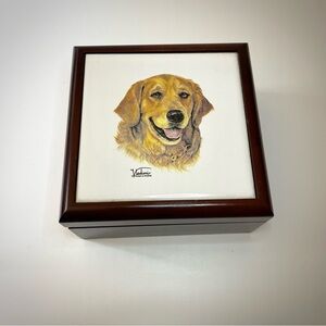 Rosalinde Wooden Keepsake Trinket Box With Golden Retriever Porcelain Tile